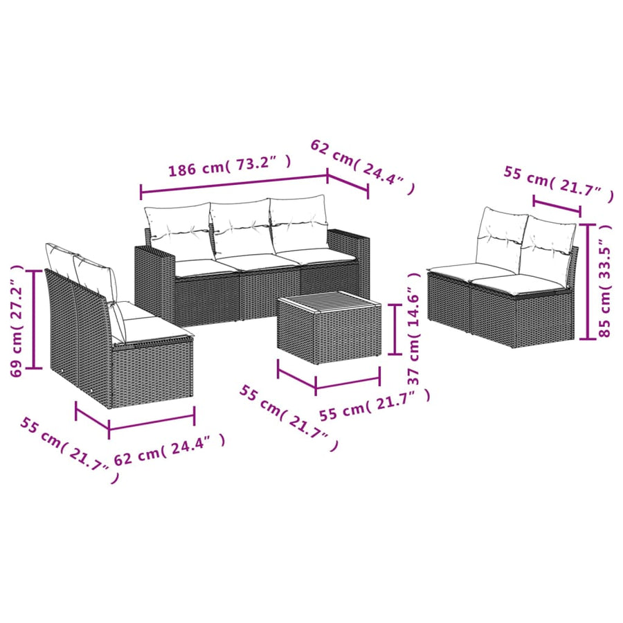 8-Delige Loungeset Met Kussens Poly Rattan Zwart