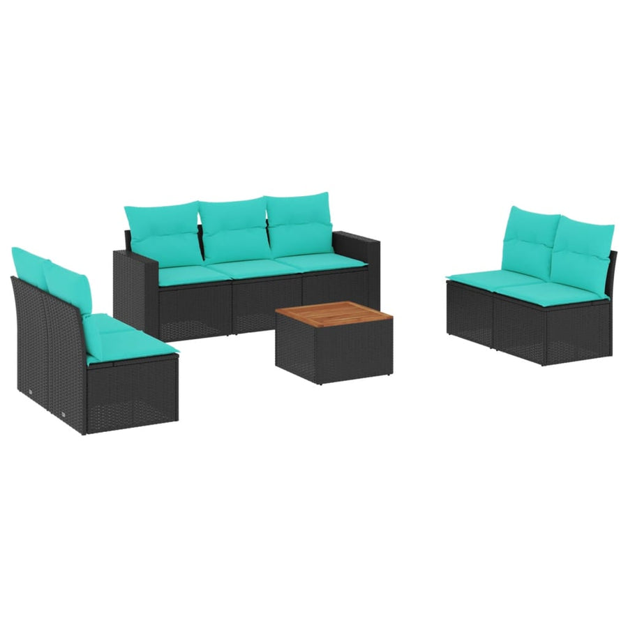 8-delige Loungeset met kussens poly rattan zwart