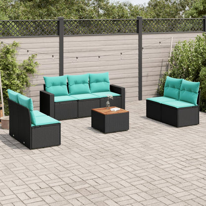 8-delige Loungeset met kussens poly rattan zwart