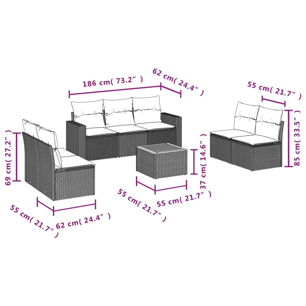 8-Delige Loungeset Met Kussens Poly Rattan Beige