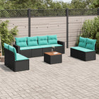 9-piece lounge set with cushions poly rattan black