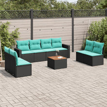9-delige Loungeset met kussens poly rattan zwart