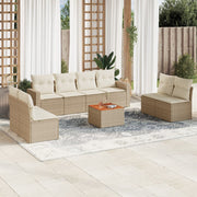 Loungeset poly rattan 9-delig beige met opbergfunctie