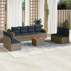 Loungeset 9-delig poly rattan grijs acaciahout