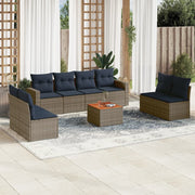 Loungeset 9-delig poly rattan grijs acaciahout