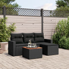 5-piece lounge set with cushions poly rattan black