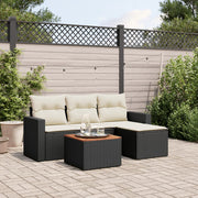 Loungeset 5-delig poly rattan zwart met kussens