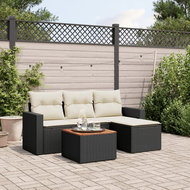 5-Delige Loungeset Met Kussens Poly Rattan Zwart