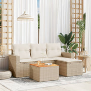 Loungeset 5-delig poly rattan beige met opbergfunctie