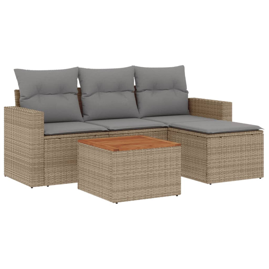 5-Delige Loungeset Met Kussens Poly Rattan Gemengd Beige