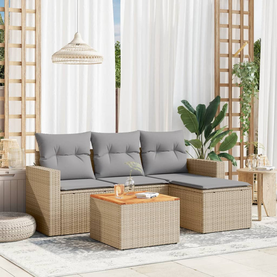 5-Delige Loungeset Met Kussens Poly Rattan Gemengd Beige