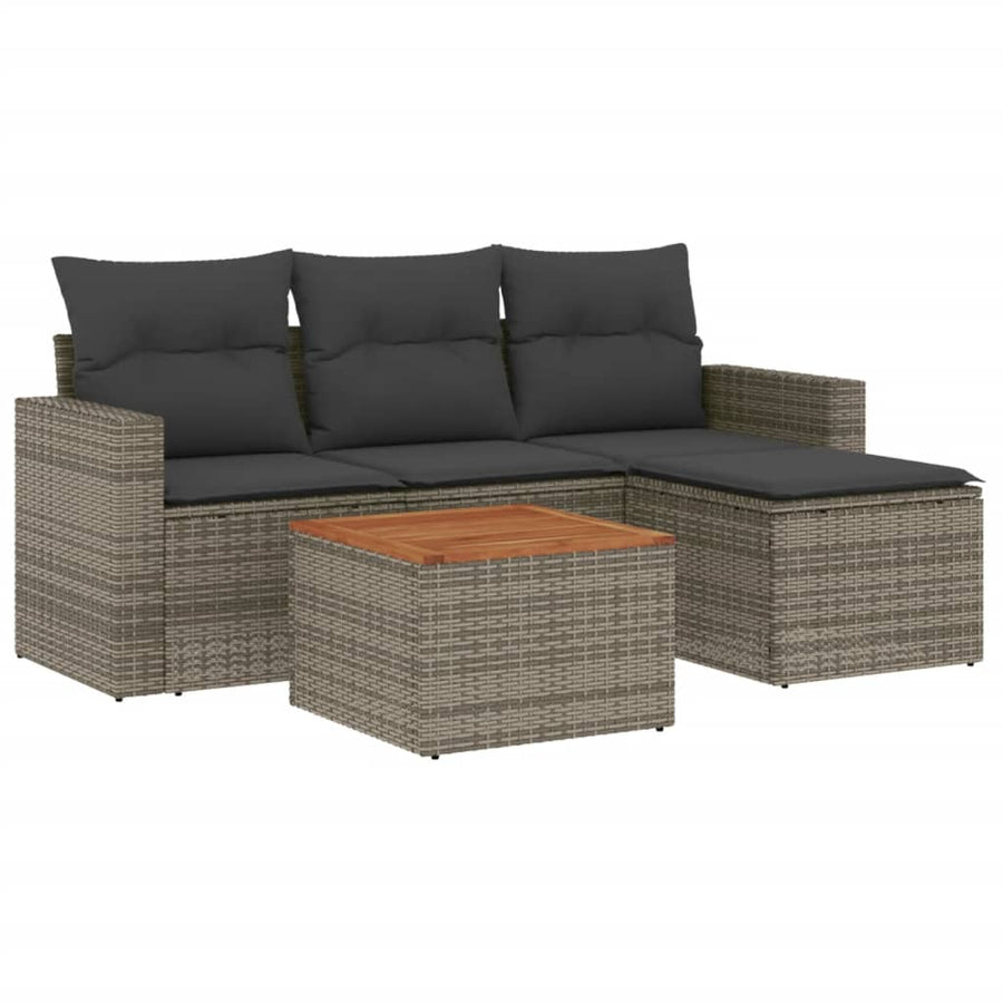 5-Delige Loungeset Met Kussens Poly Rattan Grijs