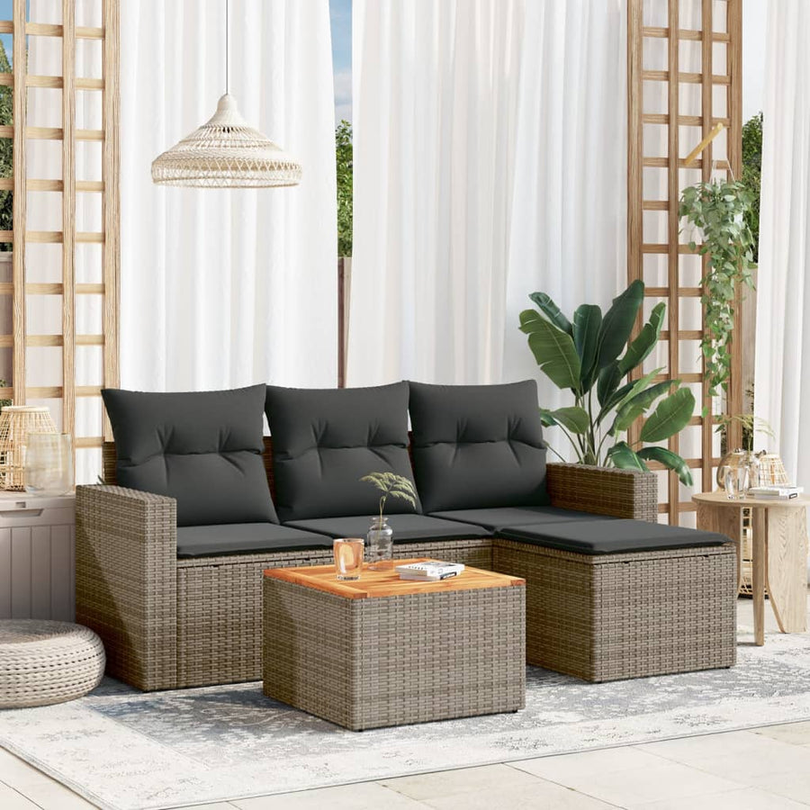 5-Delige Loungeset Met Kussens Poly Rattan Grijs