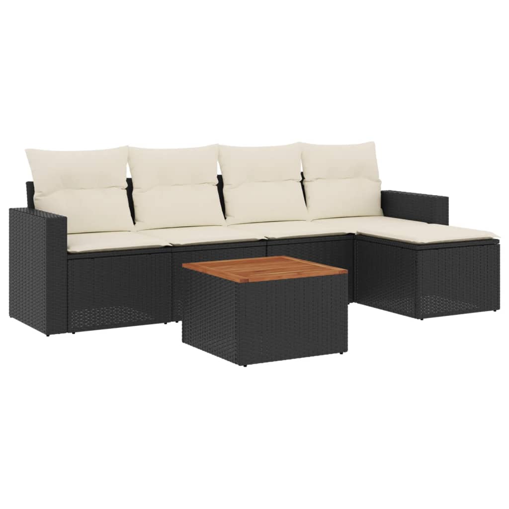 6-Delige Loungeset Met Kussens Poly Rattan Zwart