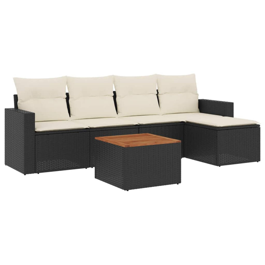 6-Delige Loungeset Met Kussens Poly Rattan Zwart