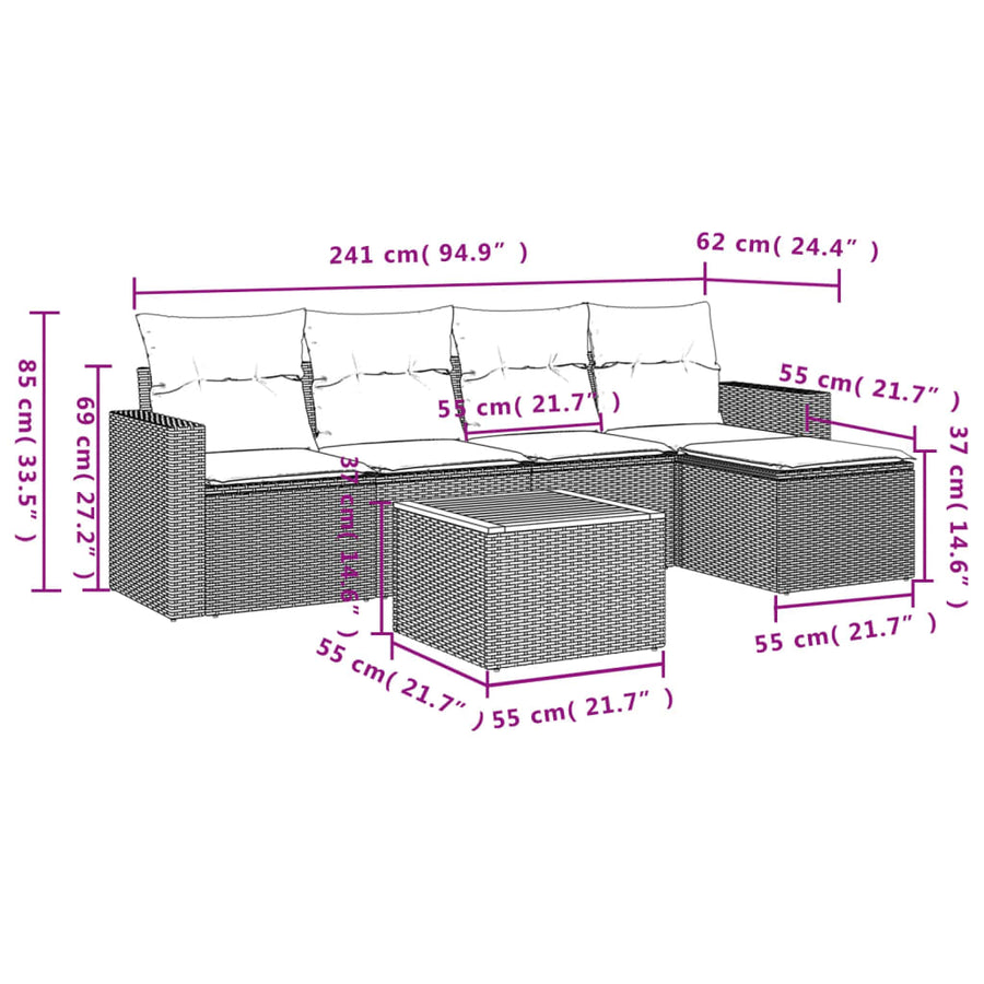 6-Delige Loungeset Met Kussens Poly Rattan Zwart