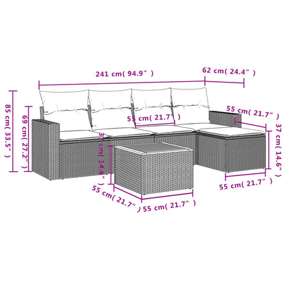 6-Delige Loungeset Met Kussens Poly Rattan Gemengd Beige