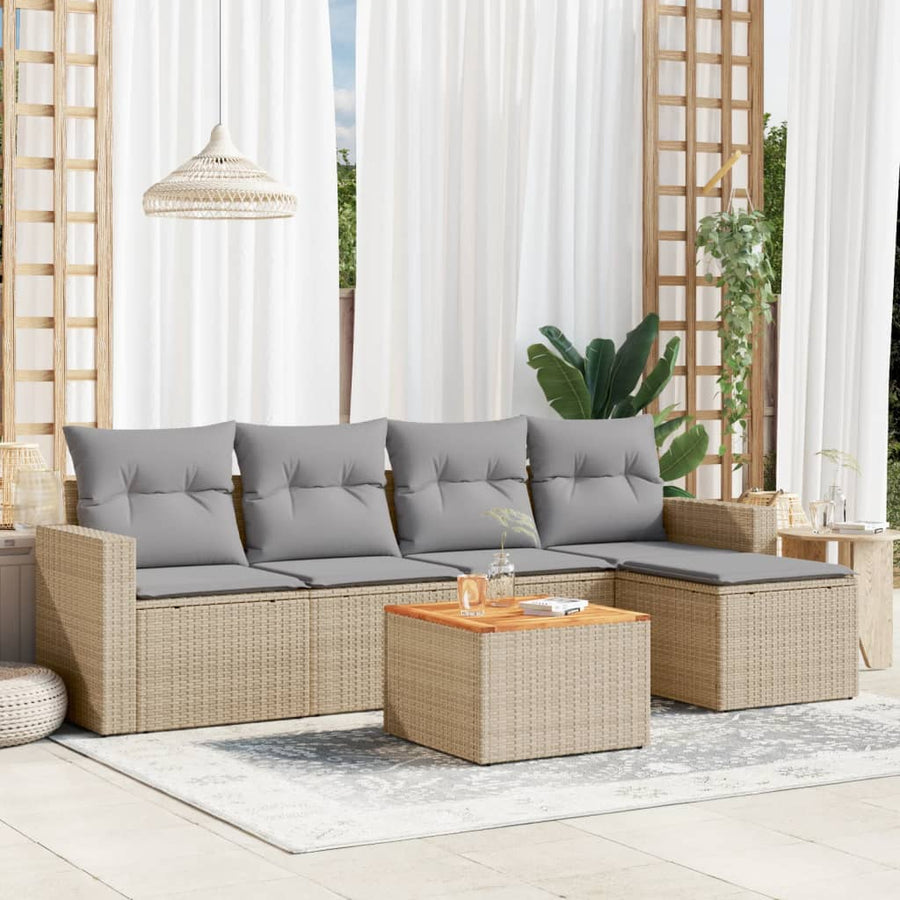 6-Delige Loungeset Met Kussens Poly Rattan Gemengd Beige