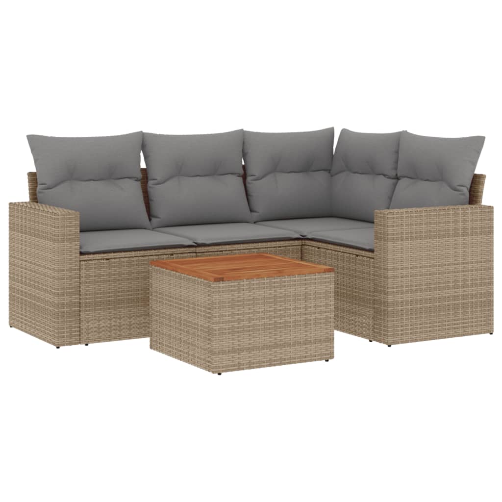 5-Delige Loungeset Met Kussens Poly Rattan Gemengd Beige