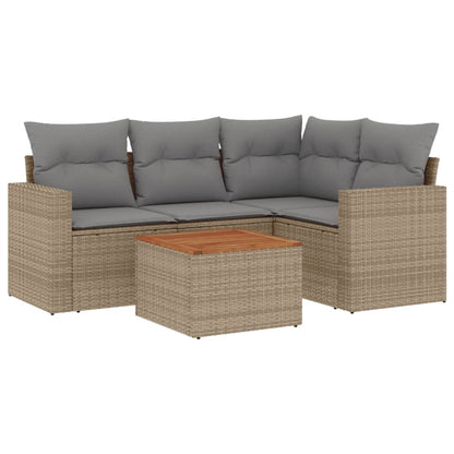 5-Delige Loungeset Met Kussens Poly Rattan Gemengd Beige