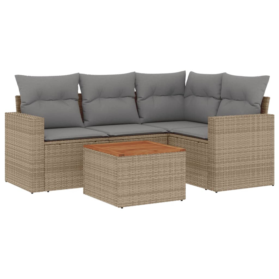 5-Delige Loungeset Met Kussens Poly Rattan Gemengd Beige