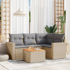 5-piece Lounge Set with cushions poly rattan mixed beige