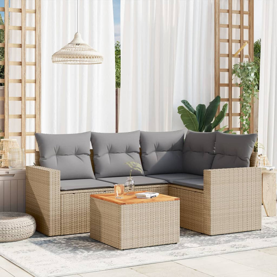 5-Delige Loungeset Met Kussens Poly Rattan Gemengd Beige