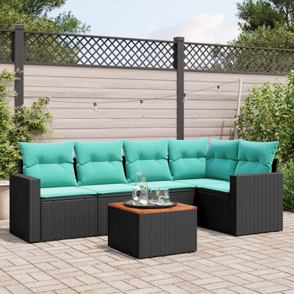 6-delige Loungeset met kussens poly rattan zwart
