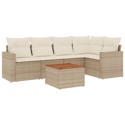 6-Delige Loungeset Met Kussens Poly Rattan Beige