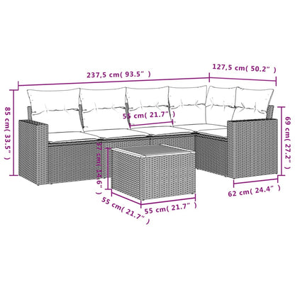 6-Delige Loungeset Met Kussens Poly Rattan Gemengd Beige