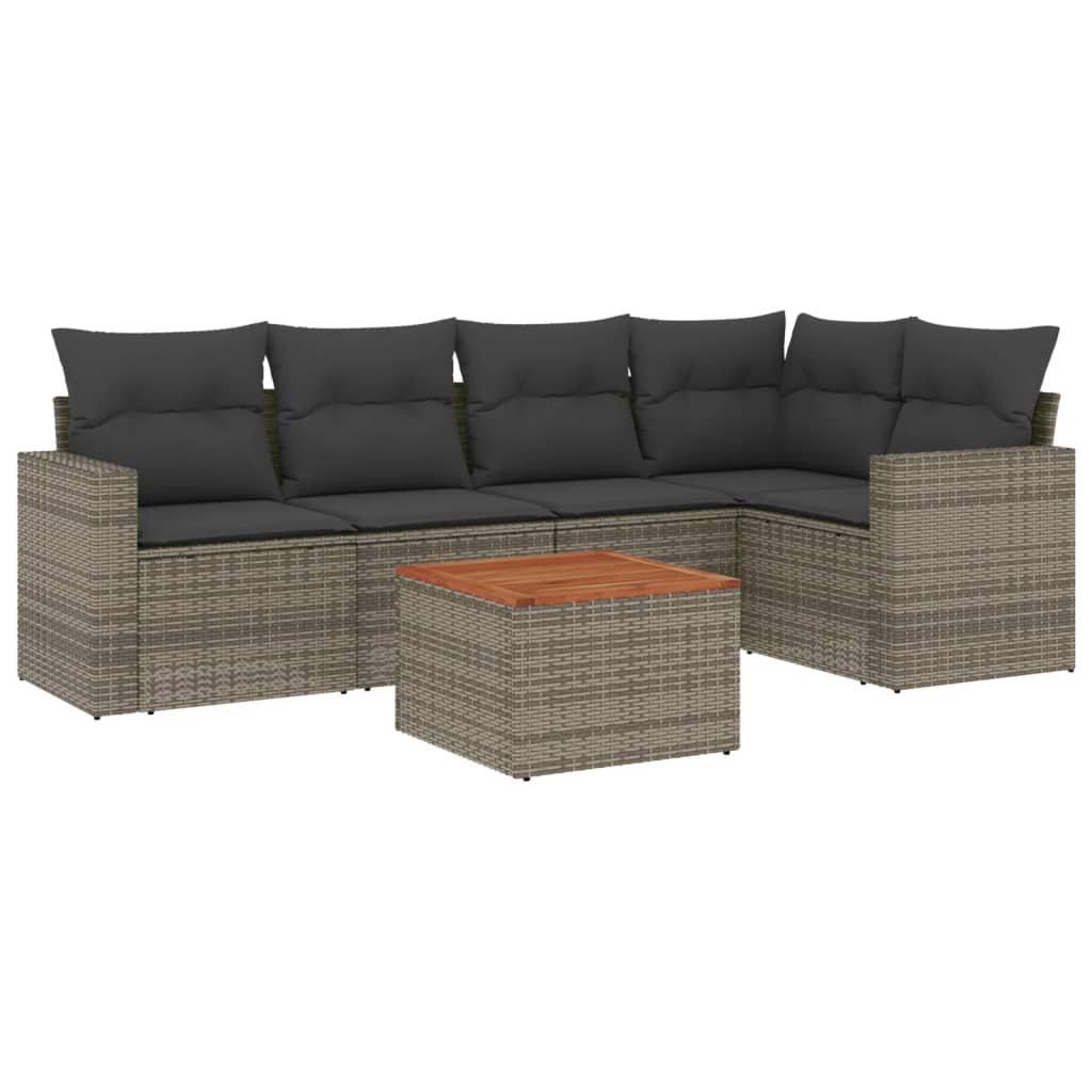 6-Delige Loungeset Met Kussens Poly Rattan Grijs