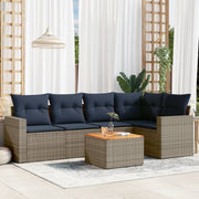 Loungeset 6-delig poly rattan grijs acaciahout