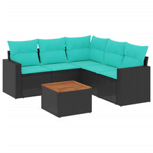 6-delige Loungeset met kussens poly rattan zwart