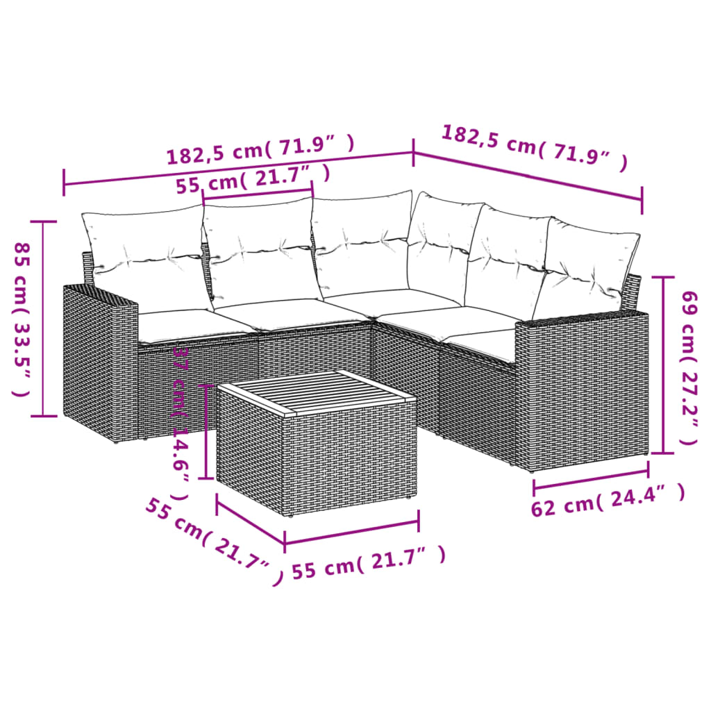 6-Delige Loungeset Met Kussens Poly Rattan Beige