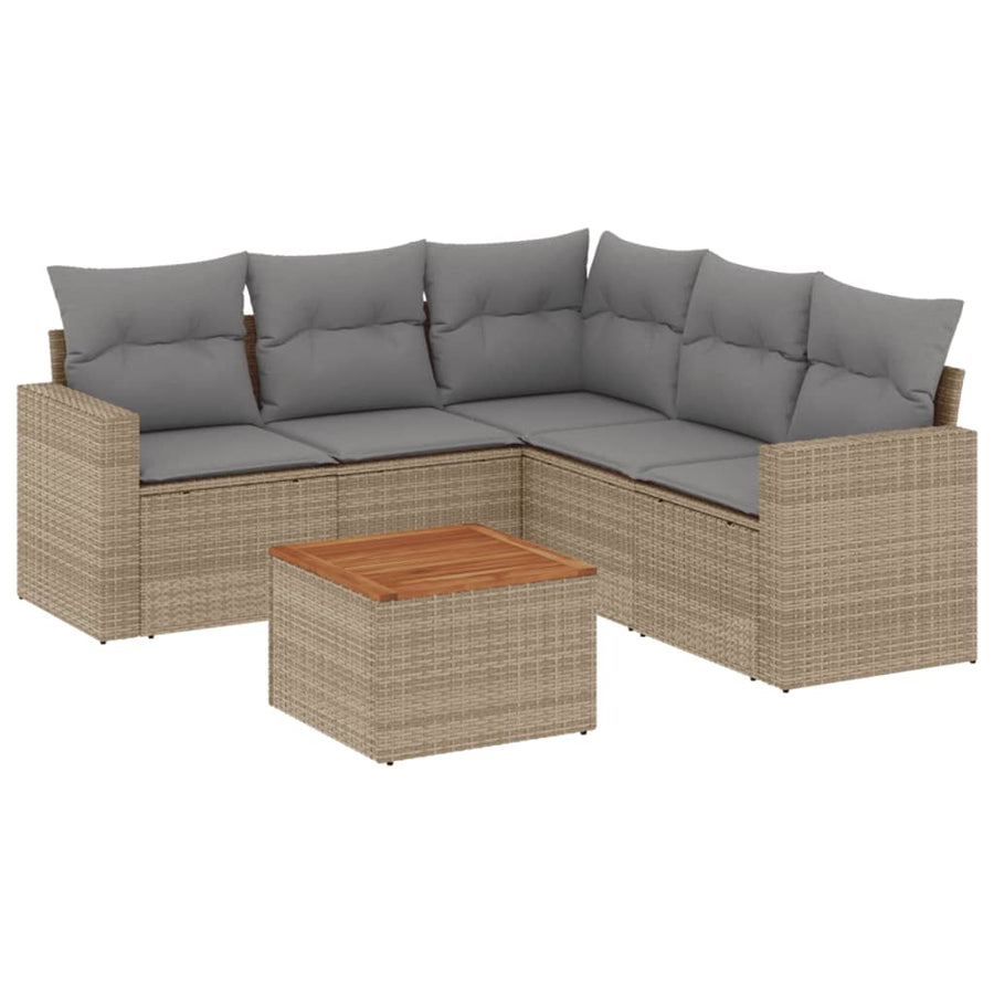 6-Delige Loungeset Met Kussens Poly Rattan Gemengd Beige