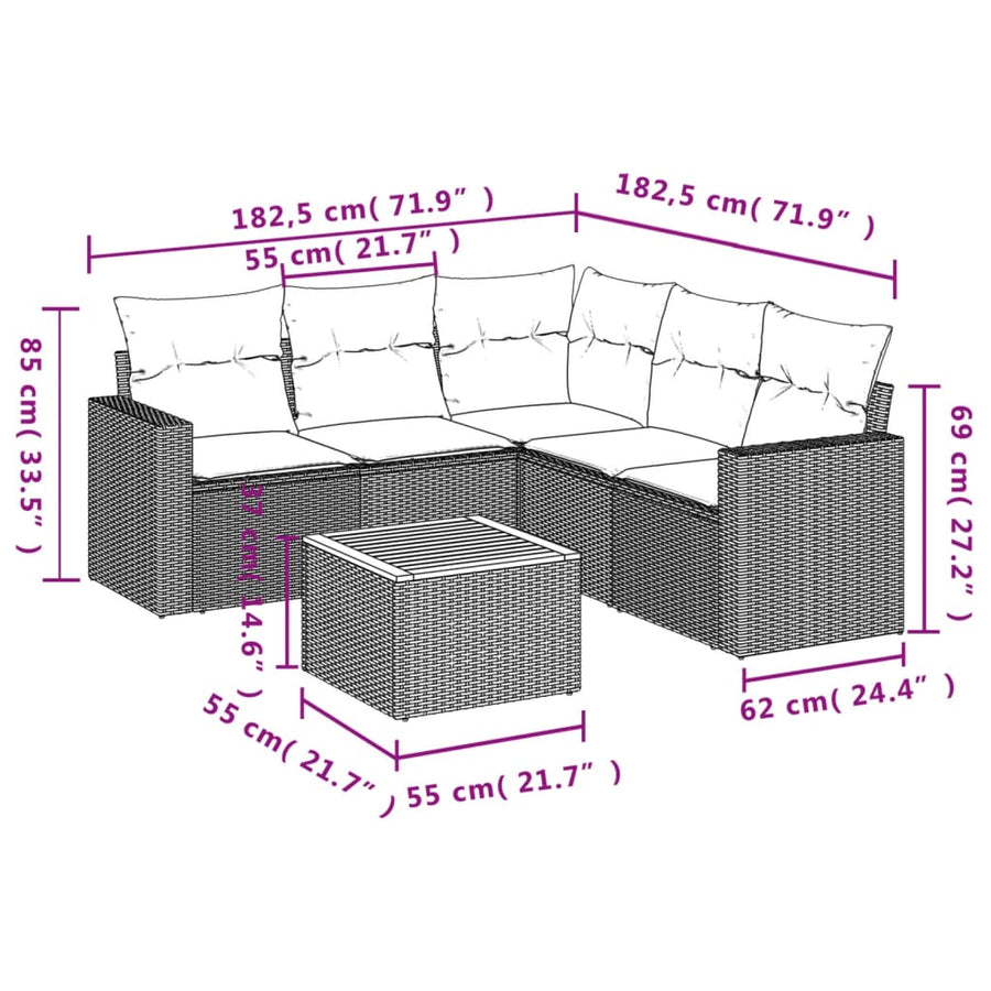6-Delige Loungeset Met Kussens Poly Rattan Gemengd Beige