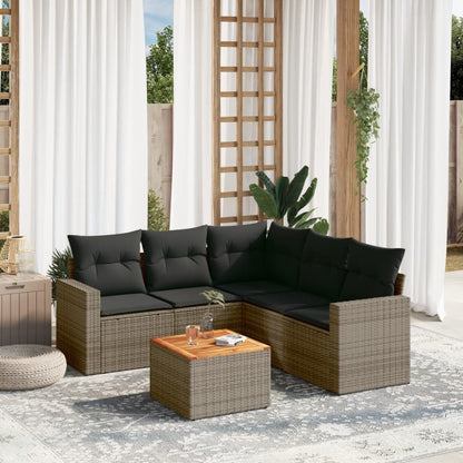 6-Delige Loungeset Met Kussens Poly Rattan Grijs