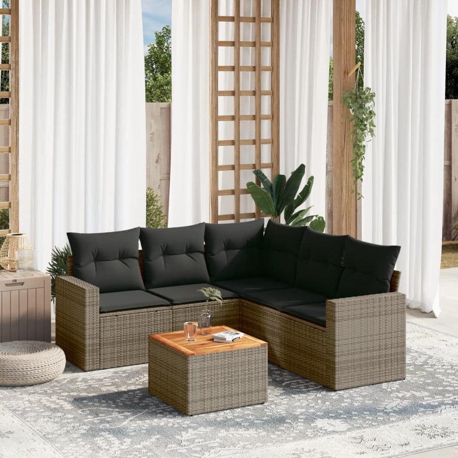 6-Delige Loungeset Met Kussens Poly Rattan Grijs