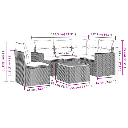 6-delige Loungeset met kussens poly rattan zwart