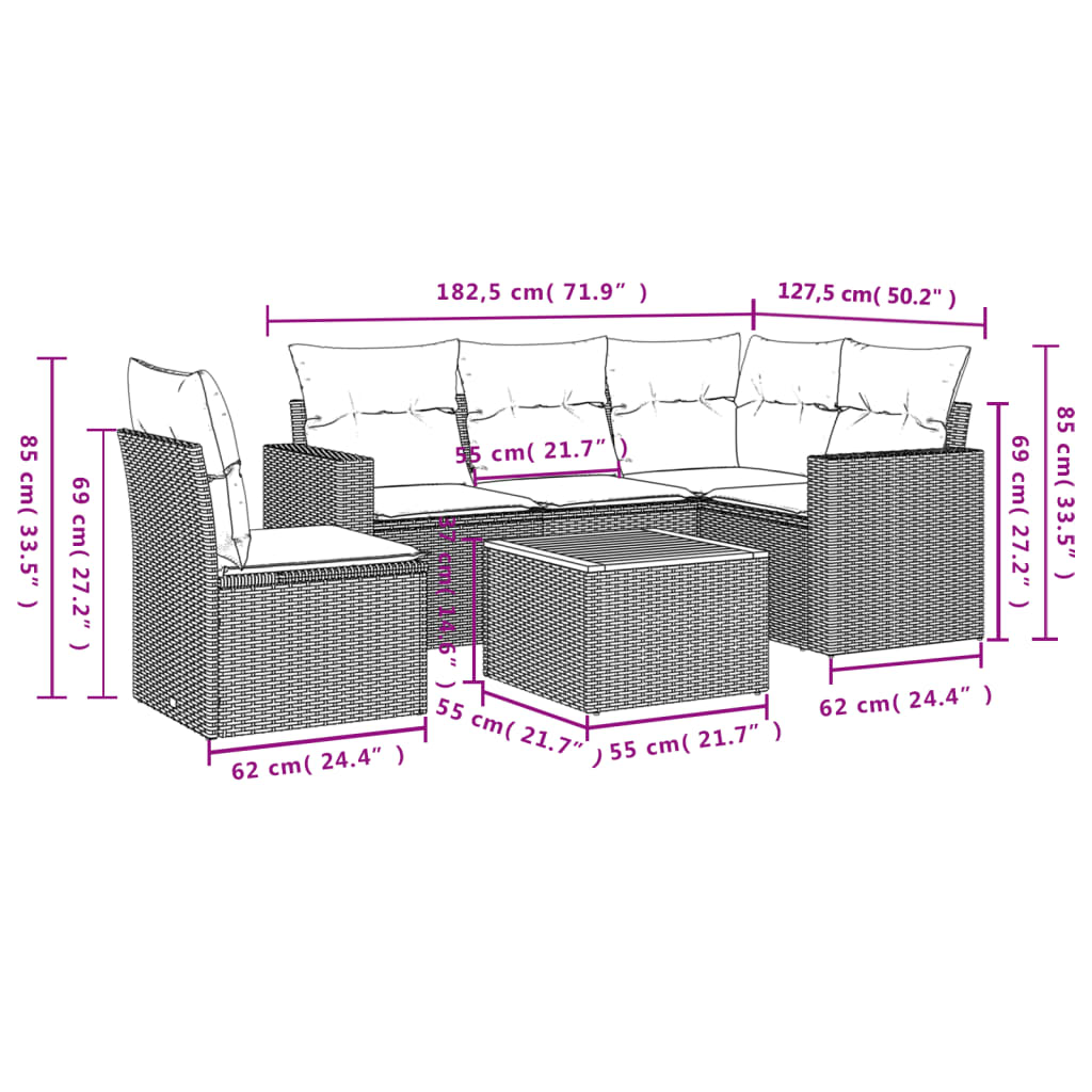 6-Delige Loungeset Met Kussens Poly Rattan Beige