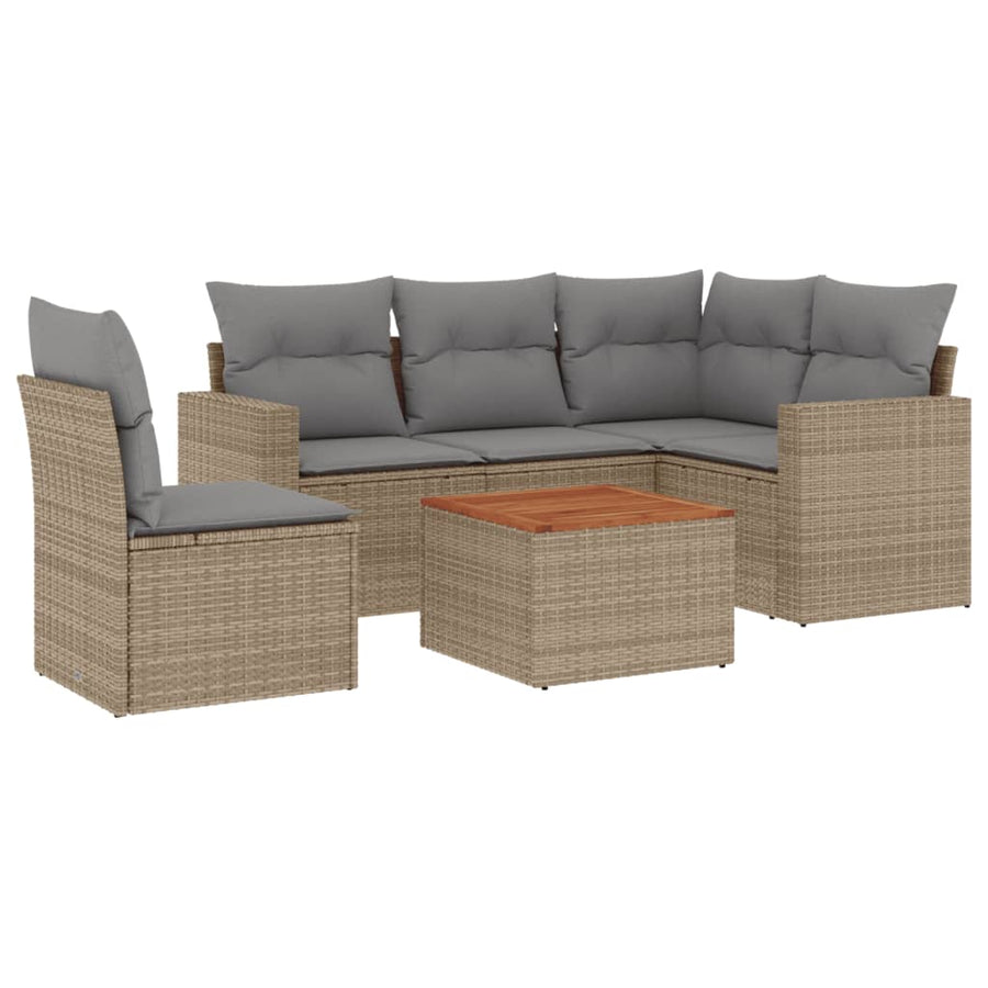 6-Delige Loungeset Met Kussens Poly Rattan Gemengd Beige