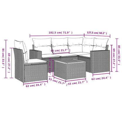 6-Delige Loungeset Met Kussens Poly Rattan Gemengd Beige