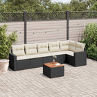 7-delige Loungeset met kussens poly rattan zwart