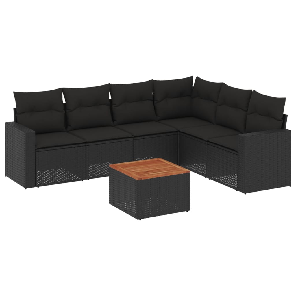 7-Delige Loungeset Met Kussens Poly Rattan Zwart