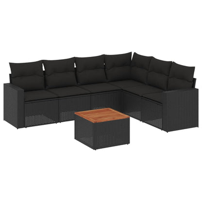 7-Delige Loungeset Met Kussens Poly Rattan Zwart