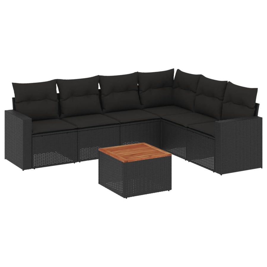 7-Delige Loungeset Met Kussens Poly Rattan Zwart