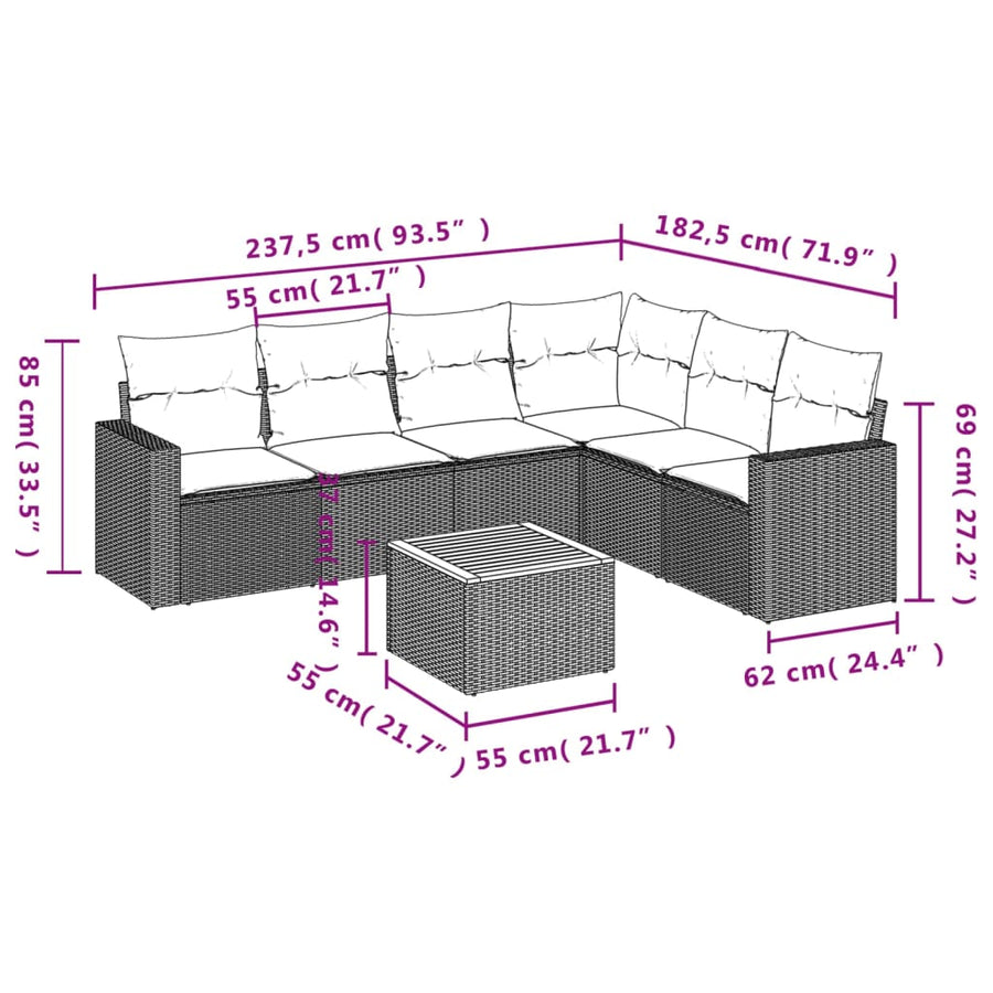 7-Delige Loungeset Met Kussens Poly Rattan Gemengd Beige