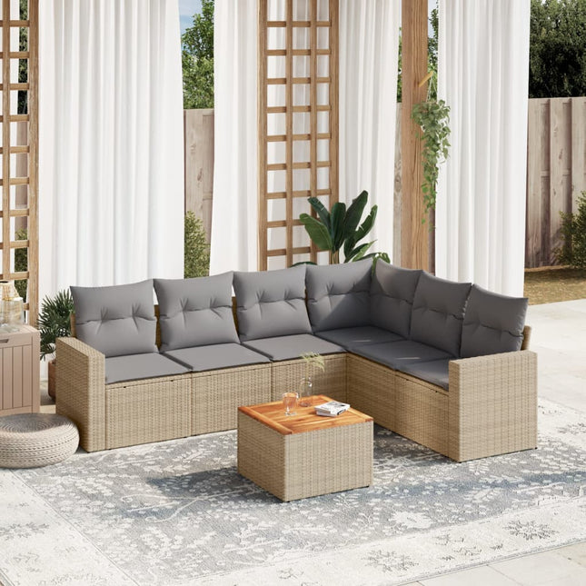 7-Delige Loungeset Met Kussens Poly Rattan Gemengd Beige