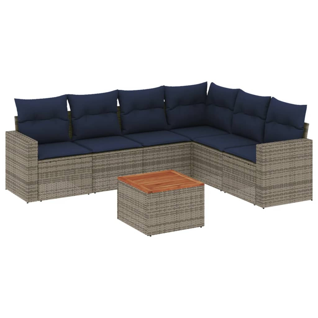 7-delige Loungeset met kussens poly rattan grijs