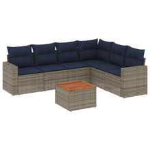 7-delige Loungeset met kussens poly rattan grijs